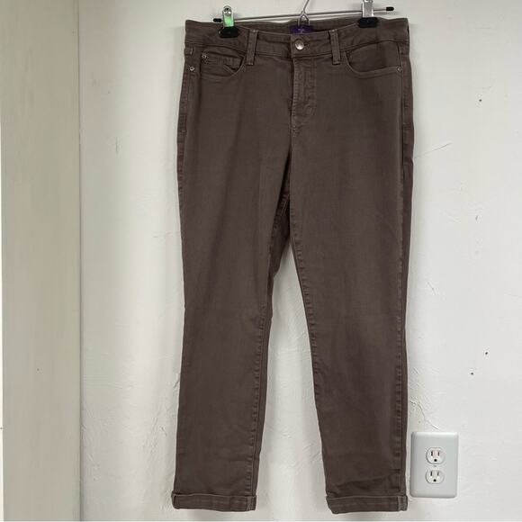 NYDJ Brown Rachel Roll Cuff Ankle Jeans Lift Tuck Technology Womens 10 Stretchy - Picture 1 of 15
